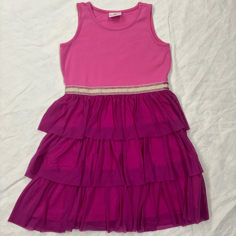 Hanna Andersson Swish Tulle Dress Girls 130 Pink Tiered Ruffle Sparkle Sz 130/8